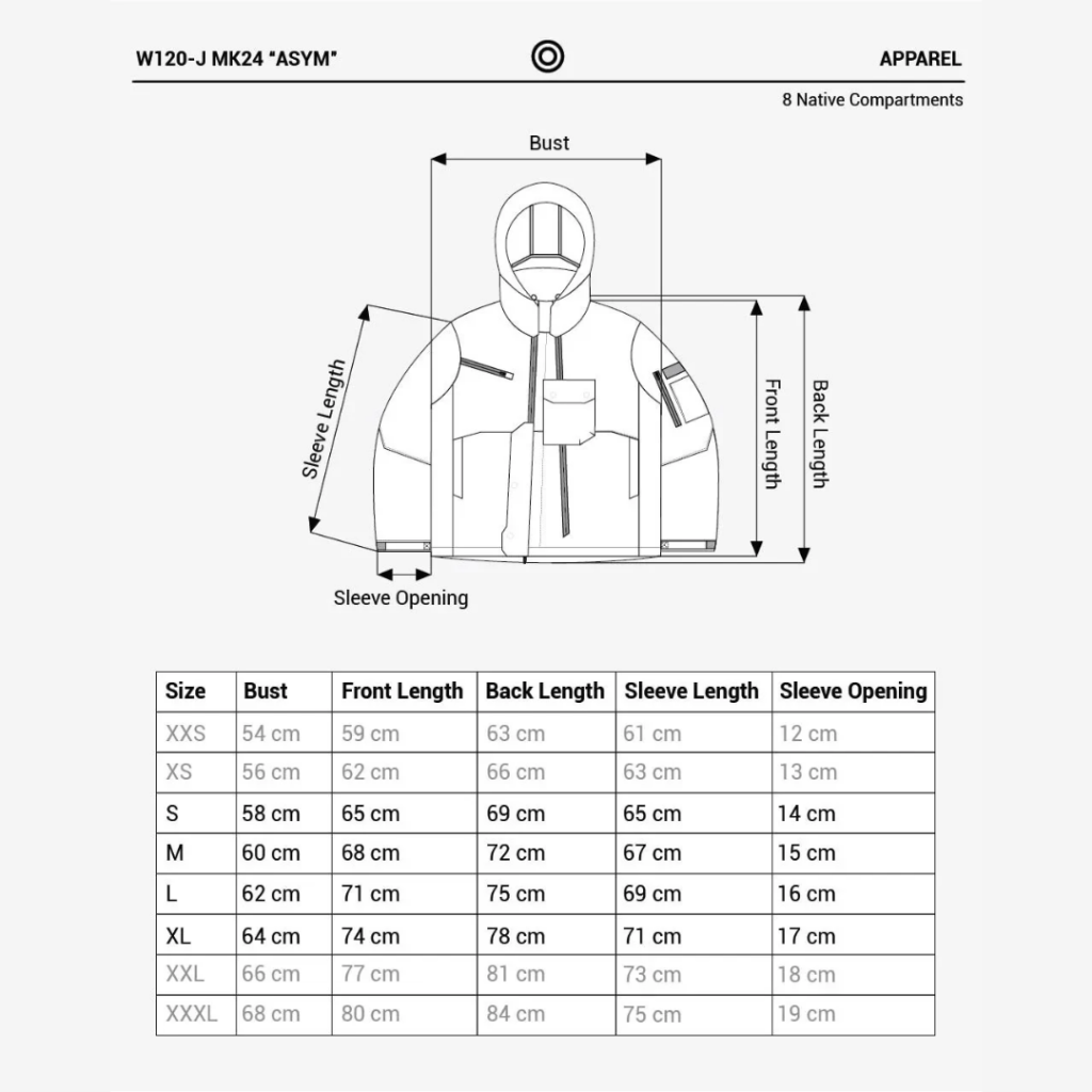 Orbit Gear W120‑J ES‑BK MK25 Technical Shell Jacket-Sizing